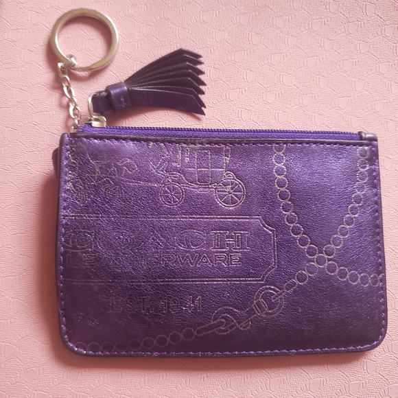 Coach Y2K Metallic Purple Small Coin Card Wallet with Tassel - Picture 2 of 10